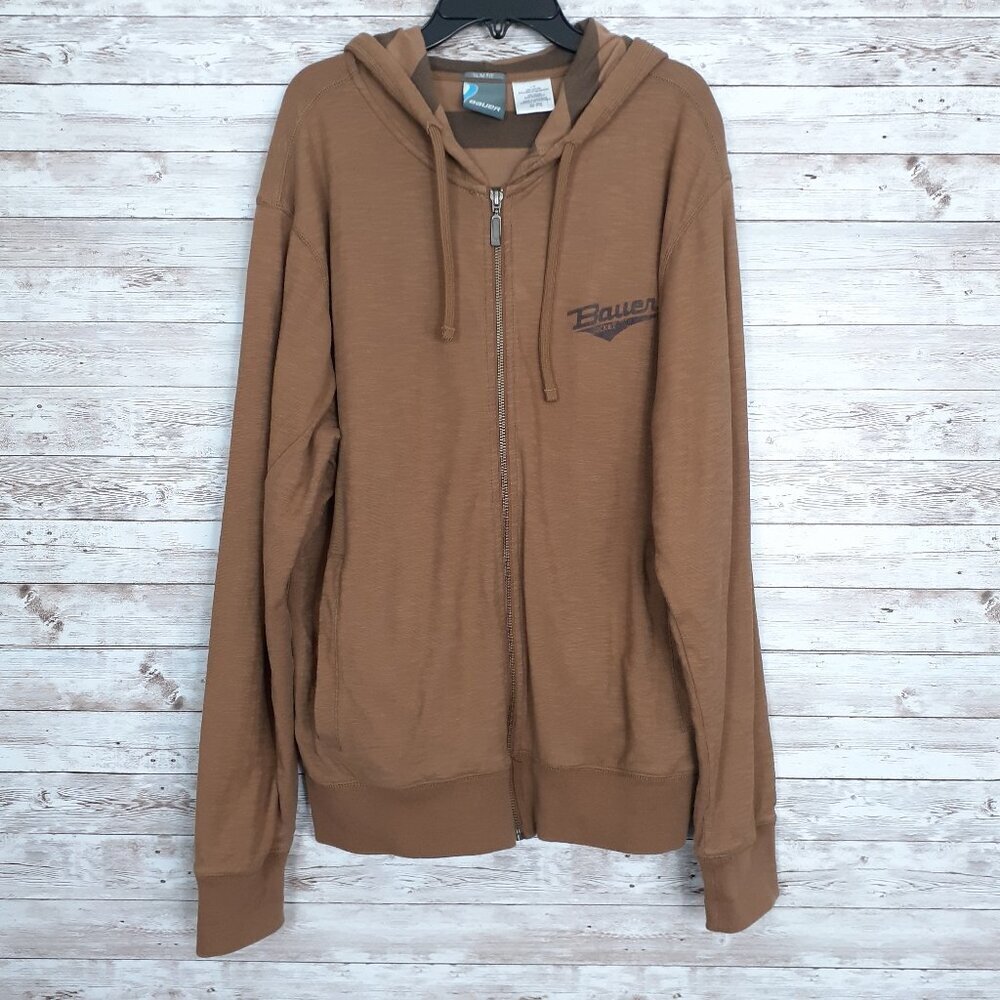 Bauer Hockey Mens Full Zip Hoodie L Slim Fit Lined Jacket Brown 325
